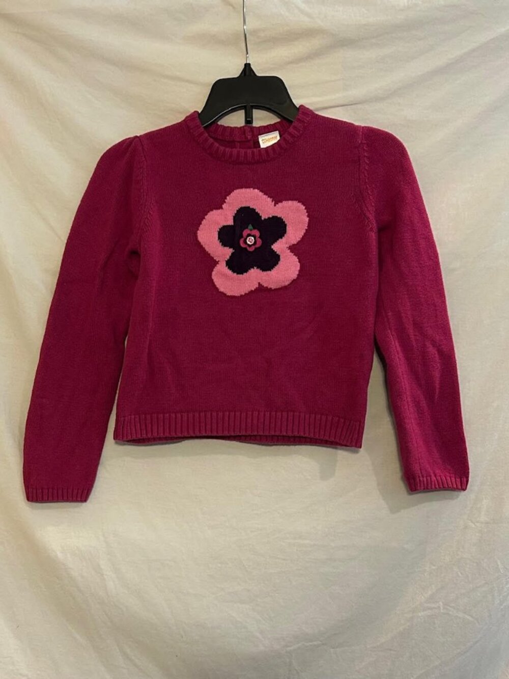 Gymboree Girls 7 Pink Flower Button Long Sleeve Sweater Berry Cute Classic
